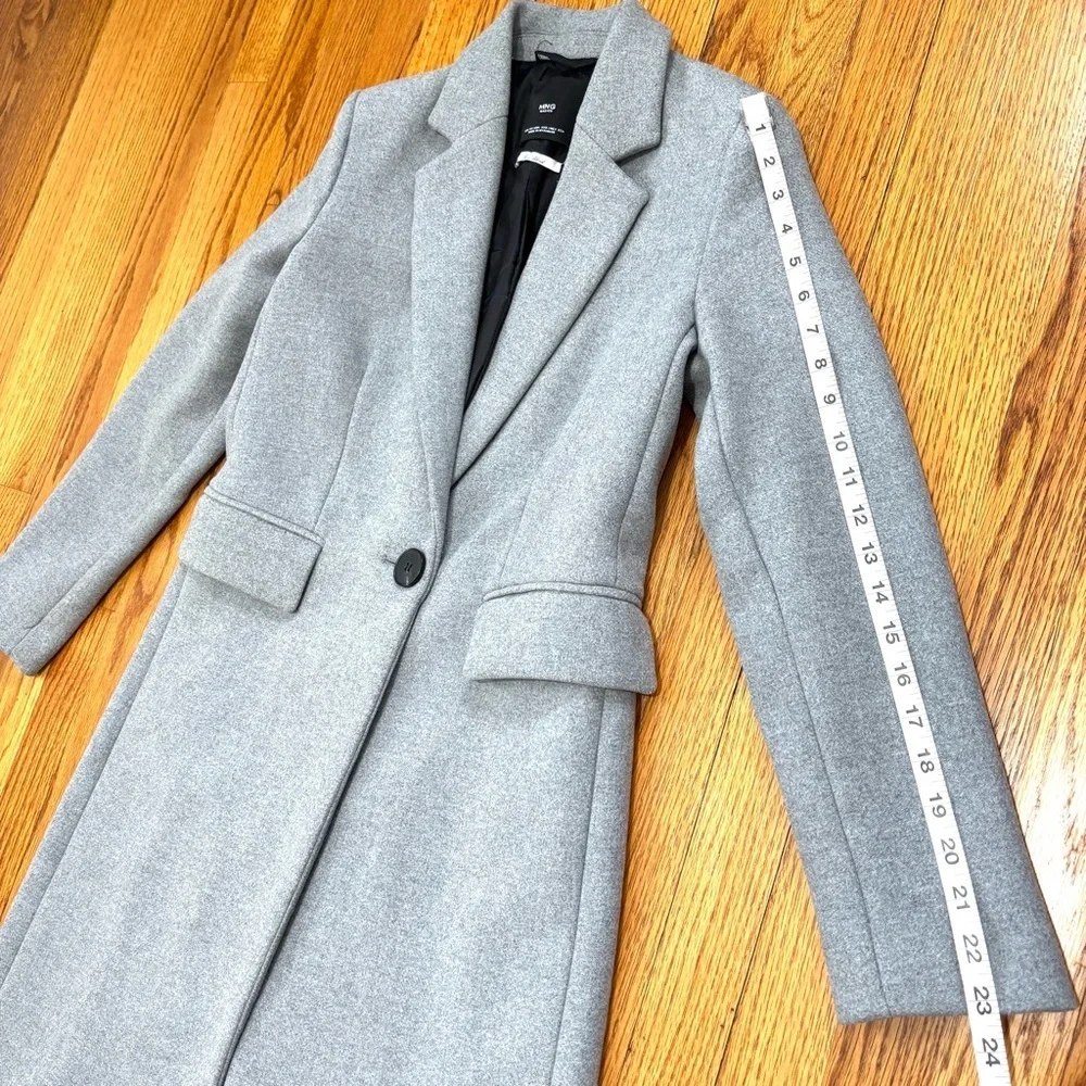 Mango MNG heather gray wool blend one button business classic tailored pea coat